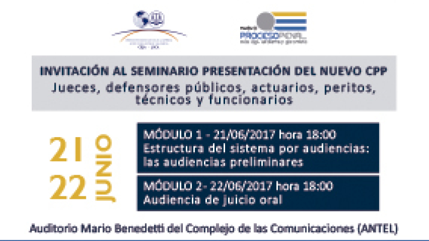 Se convoca a interesados en participar del seminario presentación del nuevo CPP ley nº 19.293